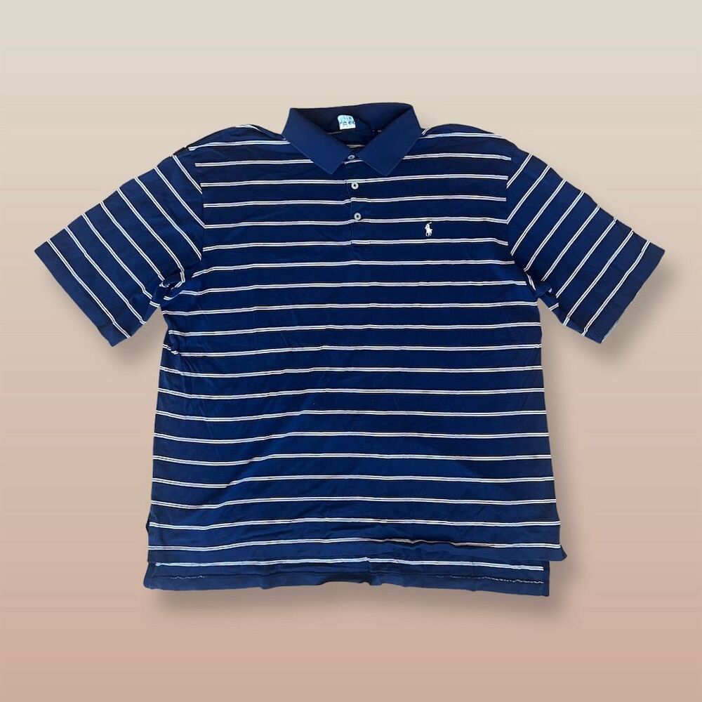 Polo Ralph Lauren Men's XL Blue Striped Golf Polo Shirt Short Sleeve